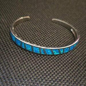 OPAL BLUE AND SILVER BRACELET ~ 7-8 INCHES +